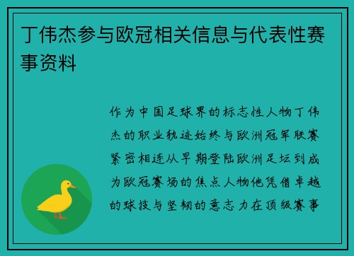 丁伟杰参与欧冠相关信息与代表性赛事资料