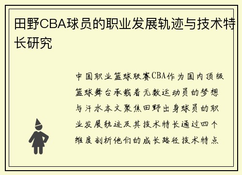 田野CBA球员的职业发展轨迹与技术特长研究