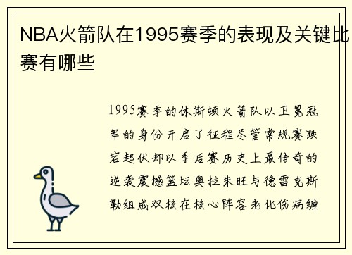 NBA火箭队在1995赛季的表现及关键比赛有哪些